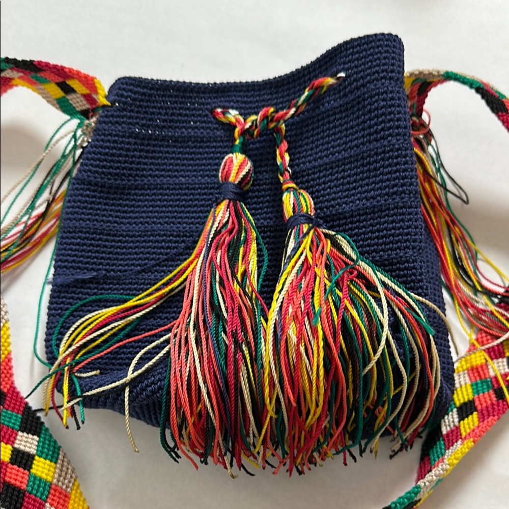 NWOT: Beautiful Colorful Tassel Woven blue Bag